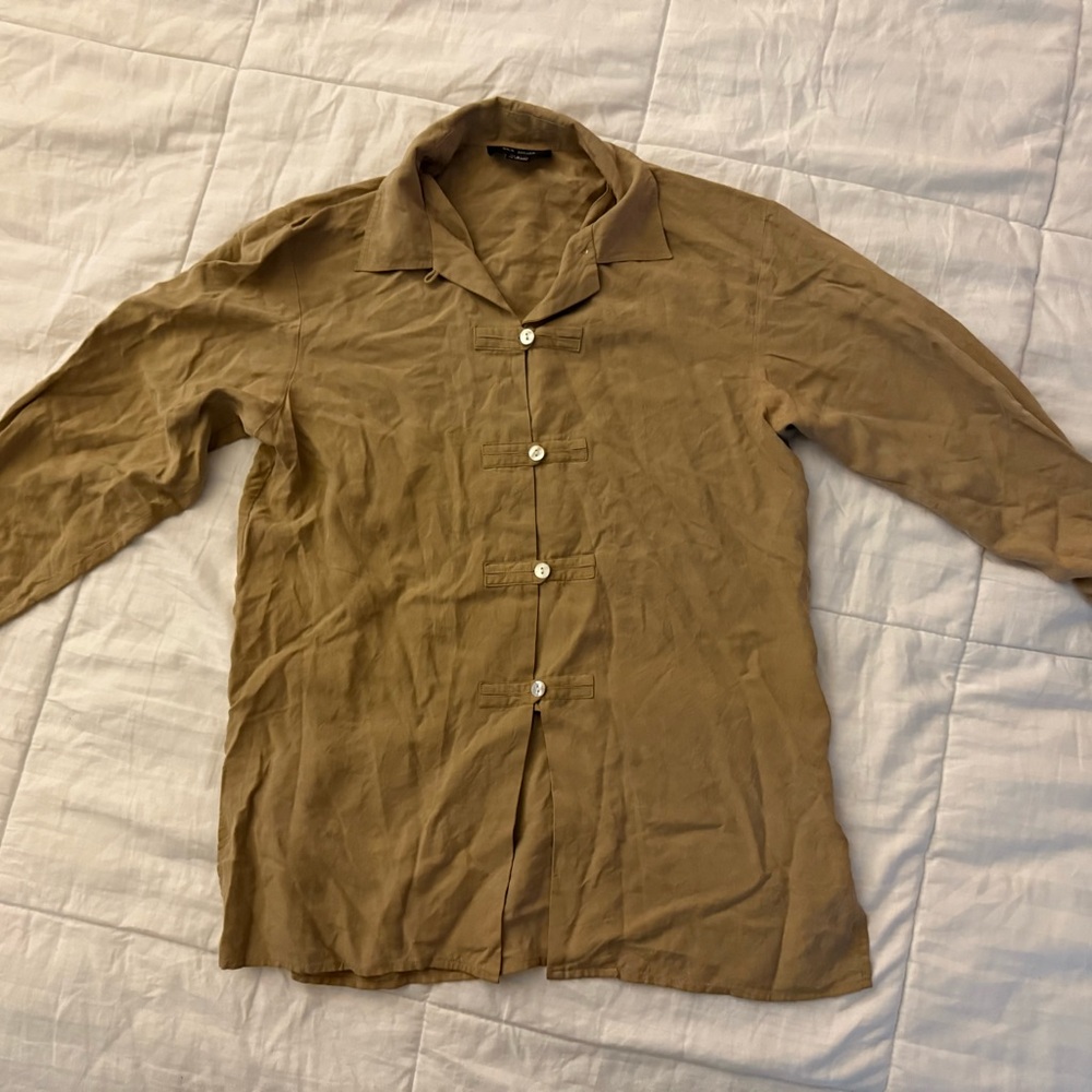Women's Tan Button-Up Blouse